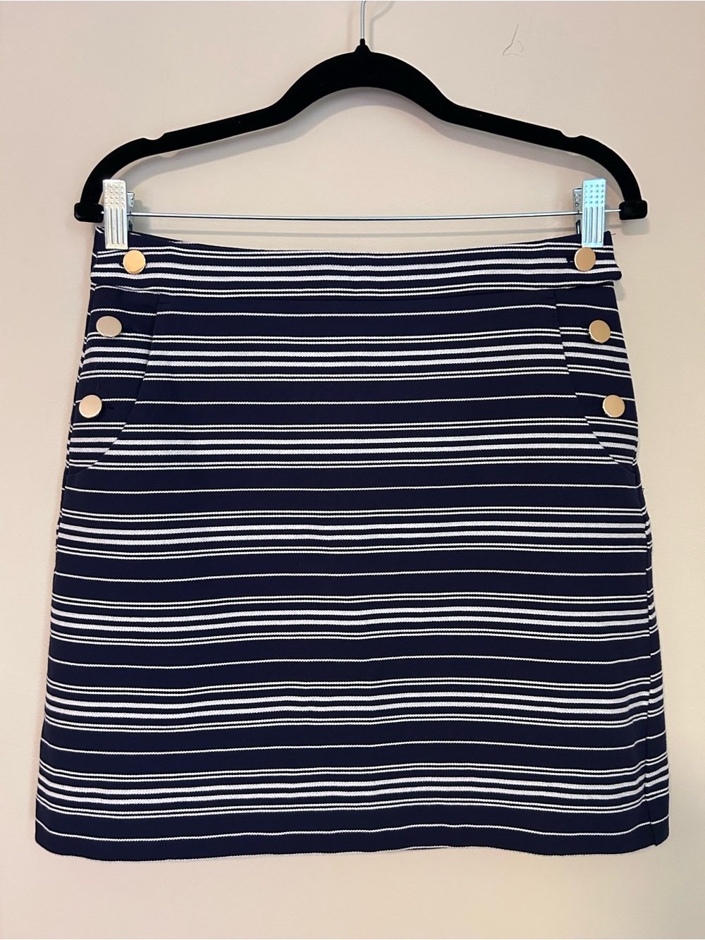 LOFT The Pencil Skirt Women’s 4 White Navy Striped Nautical Cotton Blend Preppy